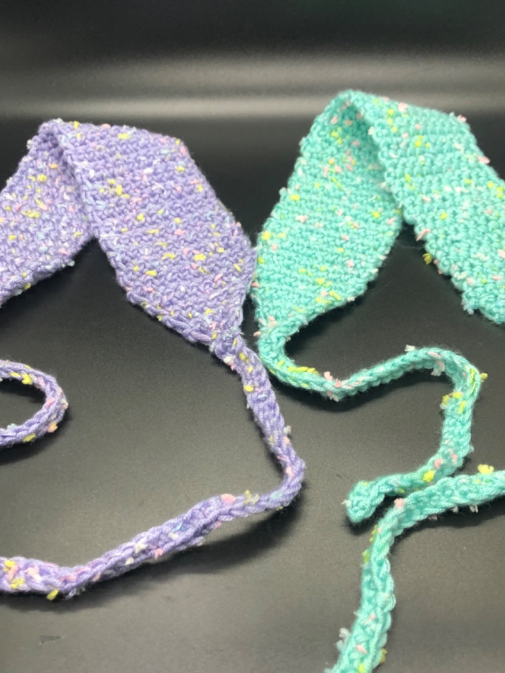 Handmade Crochet Wide Headband with Tie, Purple & MInt Sprinkles Hair Accessory